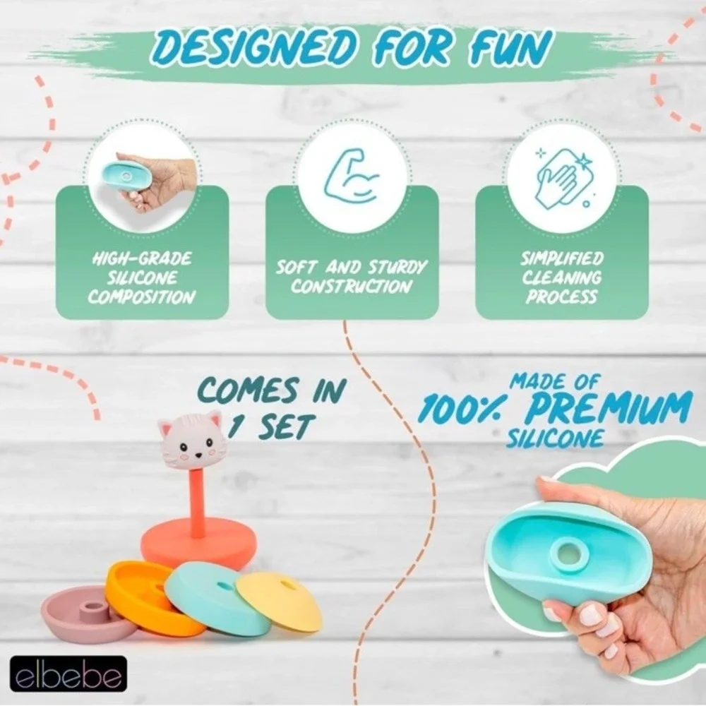 Elbebe Silicone Stackable Animal (Cat) BPA Free 6 Months-4 Years Montessori Toy‎